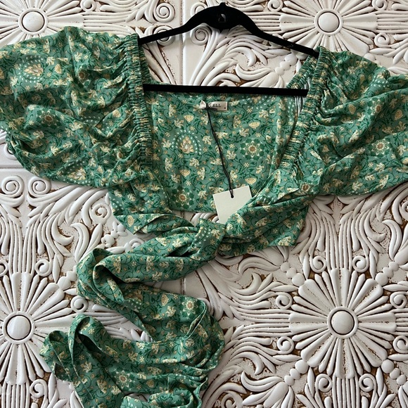 Spell & the Gypsy collective Madame Peacock Sweetheart blouse emerald size M NWT - Picture 11 of 17